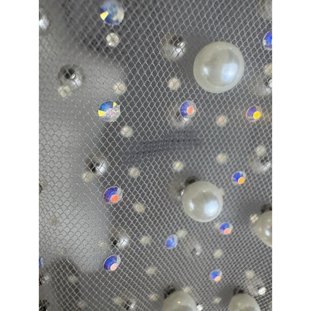 Sheer Pearl Festival Top Embellished Transparent Boho Fairy Angelcore Small 3-D - Picture 14 of 14